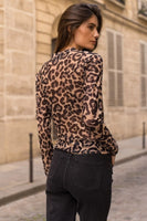 Choklate Paris Clothing Leopard Mesh Wrap Top Style CK08338 in Leopard Brown; Semi Sheer Leopard Print Wrap Top