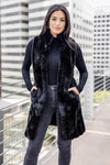 Donna Slayers Fabulous Furs Stroller Vest Style 14425-BLAKMINK in Black Mink;Faux Fur Vest; Knee length imitation fur vest 