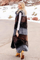 Donna Slayers Fabulous Furs Trendsetter Maxi Vest Style 14792-MLT in Multicolor;Faux Fur Maxi Length VEst;Fall Winter Faux Fur VEst; 