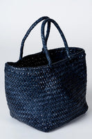 Dragon Diffusion Grace Basket Small Style 8813 in Marine;Woven Leather Bag;Navy Woven Leather Bag; 