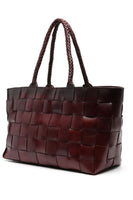 Dragon Diffusion Japan Tote with Woven Handles Style 8151WH in Black and in dark Brown;Woven Leather Tote Bag; 