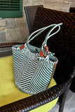 Dragon Diffusion Minga Bucket Bag 8153 on White Forest Green Tan;Woven Leather Bucket Bag; 