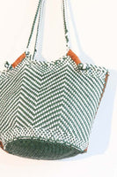 Dragon Diffusion Minga Bucket Bag 8153 on White Forest Green Tan;Woven Leather Bucket Bag; 