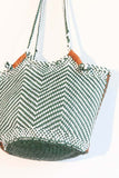 Dragon Diffusion Minga Bucket Bag 8153 on White Forest Green Tan;Woven Leather Bucket Bag; 