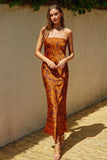 Dress Forum Clothing Deco Strapless Draped Back Maxi Dress STyle FD11690-P1404 in Deep Amber;Strapless Maxi DRess;Back Cowl Dress;Wedding Guest Dress;Summer GUest Dress;Fall Wedding Guest Dress