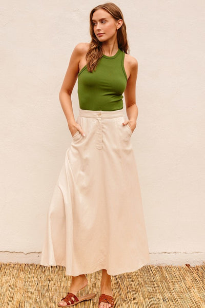 Dress Forum Clothing Heaven Sent Flared Maxi Skirt Style FS11499-P1465 in Oatmeal; 