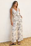 Dress Forum Clothing Sail Away With Me Button Down Sash Belt Jumpsuit Style FJS7020-P1869 in Oceanside; Printed V Neck Jumpsuit