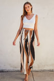 Dress Forum Clothing Wave Print Pleated Wide Leg Pants Style FP9533-P1740 in Mocha Swell; Printed Pleated Wide Leg Spring/Summer Cropped PAnt