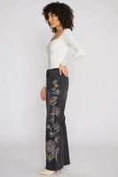 Driftwood Jeans Charlee Wide Leg - Etched Style DW-P43063A in Black with White; Wide Leg Jeans; Embroidered Black Jeans