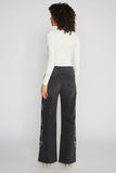 Driftwood Jeans Charlee Wide Leg - Etched Style DW-P43063A in Black with White; Wide Leg Jeans; Embroidered Black Jeans