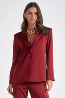 Elan CLothing Analese Blazer Style PS8238 in Maroon; Red Holiday Blazer; Office Holiday Style