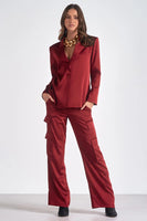 Elan CLothing Analese Blazer Style PS8238 in Maroon; Red Holiday Blazer; Office Holiday Style