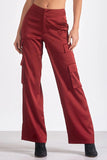 Elan Clothing Amber Pant Style PS2343 in Maroon; Red Satin Cargo Pant; Holiday Style; Holiday Office Party Style; Winter Career Style