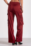 Elan Clothing Amber Pant Style PS2343 in Maroon; Red Satin Cargo Pant; Holiday Style; Holiday Office Party Style; Winter Career Style