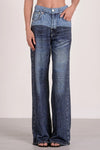 Elan Clothing Jade Sweatpant Jean Style JF2359 DN-2Tone in Denim 2 Tone; 2-tone wide leg denim pant