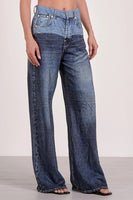 Elan Clothing Jade Sweatpant Jean Style JF2359 DN-2Tone in Denim 2 Tone; 2-tone wide leg denim pant