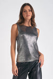 Elan Clothing Raz Top Style SWF11340 in silver;metallic tank top;NYE Top;Metallic Top;Metallic Knit Top; 