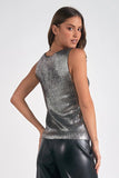 Elan Clothing Raz Top Style SWF11340 in silver;metallic tank top;NYE Top;Metallic Top;Metallic Knit Top; 