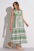 Elan Clothing Sleeveless V-Neck Maxi Dress Style CPE50093 in White Green; 