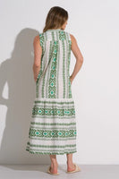 Elan Clothing Sleeveless V-Neck Maxi Dress Style CPE50093 in White Green; 