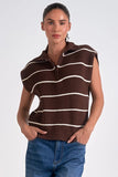 Elan Clothing Sonoma Sweater Vest Style SWS10850 BNBE in Brown Beige Stripe;Brown Striped 1/4 Zip Sweater Vest;Fall Sweater Vest; 