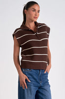 Elan Clothing Sonoma Sweater Vest Style SWS10850 BNBE in Brown Beige Stripe;Brown Striped 1/4 Zip Sweater Vest;Fall Sweater Vest; 