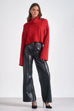 Elan Clothing Vixen Sweater Style SW10922 in Red;Red Cable Knit Turtleneck Sweater;Cable Knit Turtle Neck; 