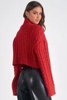 Elan Clothing Vixen Sweater Style SW10922 in Red;Red Cable Knit Turtleneck Sweater;Cable Knit Turtle Neck; 