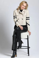 Eleven Uptown Clothing Combo Cropped Trench Leather Jacket Style L75 in Off White with Black;Eleven Uptown Leather Jacket;11 Uptown Cropped Leather Trench Jacket;Fall Leather Jacket; 