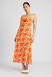 Emory Park Clothing Noelle Midi Dress Style IMK8716D-2 in Orange Floral;orange floral midi Slip Dress; 