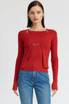 En saison Clothing Colby Cardigan and Tank Combo Style IEI3947C in Brick;Layered Sweater Set;Ribbed Cardigan and Tank Set; 