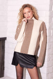 Fifteen Twenty Clothing Amerie Color Block Sweater Style 3F89819 SAWH in Sand and Wheat;Vertical wide Stripe Sweater;Mock Neck Sweater; 