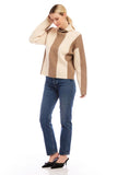 Fifteen Twenty Clothing Amerie Color Block Sweater Style 3F89819 SAWH in Sand and Wheat;Vertical wide Stripe Sweater;Mock Neck Sweater; 