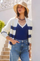 Fifteen Twenty Clothing Cely Cropped Cardigan Style 1F89879 OWN in Off White with Navy; 