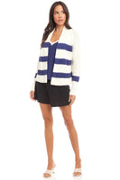 Fifteen Twenty Clothing Cely Cropped Cardigan Style 1F89879 OWN in Off White with Navy; 