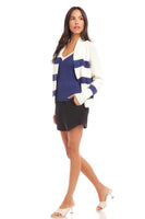 Fifteen Twenty Clothing Cely Cropped Cardigan Style 1F89879 OWN in Off White with Navy; 