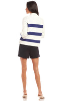 Fifteen Twenty Clothing Cely Cropped Cardigan Style 1F89879 OWN in Off White with Navy; 