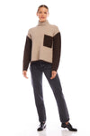 Fifteen Twenty Clothing Colette Turtleneck Sweater Style 3F89786 in Stone; Color Block Turtle Neck Sweater; Fall Sweater; WInter Turtle neck Sweater