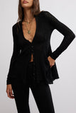 Free PEople Clothing Janey Lace Top Style OB2094335 in Black;lace button front semi sheer top; 