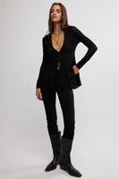 Free PEople Clothing Janey Lace Top Style OB2094335 in Black;lace button front semi sheer top; 