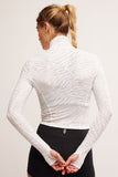 Free People Clothing Tempo Jacquard Turtleneck Style OB2119725 in white animal combo; Winter Active Layering top;  Free PEople Movement Layering Top