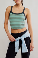 Free People Movement All Clear Striped Cami Style OB2098661 in Sage Combo;  Activewear style tank Top