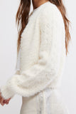 Free People Celeste Cardi Style OB2094580 in Ivory; Multi Color Button Fuzzy Pointelle Sleeve Sweater Cardi