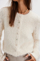 Free People Celeste Cardi Style OB2094580 in Ivory; Multi Color Button Fuzzy Pointelle Sleeve Sweater Cardi