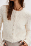 Free People Celeste Cardi Style OB2094580 in Ivory; Multi Color Button Fuzzy Pointelle Sleeve Sweater Cardi