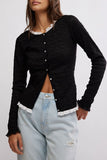 Free People Clothing Blackbird Cardi Style OB2070497 in Black; Layered Top;  Button front layered sweater Top