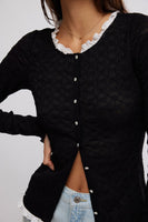 Free People Clothing Blackbird Cardi Style OB2070497 in Black; Layered Top;  Button front layered sweater Top