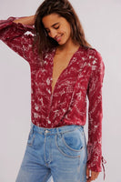 Free People Clothing Eveything's Rosy Bodysuit Style OB1645644 in Western Print; 