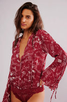 Free People Clothing Eveything's Rosy Bodysuit Style OB1645644 in Western Print; 