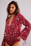 Free People Clothing Eveything's Rosy Bodysuit Style OB1645644 in Western Print; 